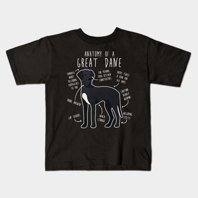 Black Great Dane Dog Anatomy Kids T-Shirt by Psitta